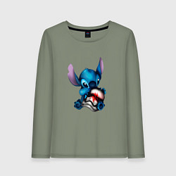 Лонгслив хлопковый женский Стич вырос, цвет: авокадо