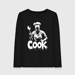 Лонгслив хлопковый женский Повар с большой ложкой, цвет: черный