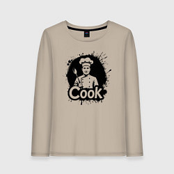 Лонгслив хлопковый женский Шеф-повар с ложкой черной краской, цвет: миндальный
