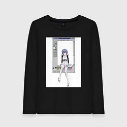 Лонгслив хлопковый женский Аянами Рей в paint окне, цвет: черный