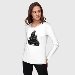 Лонгслив хлопковый женский Выдра байкер, цвет: белый — фото 2
