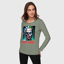 Лонгслив хлопковый женский Rick Sanchezs skull and the Joker - collab, цвет: авокадо — фото 2