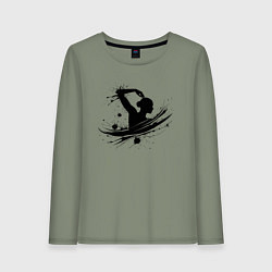 Лонгслив хлопковый женский Плывущая девушка, цвет: авокадо