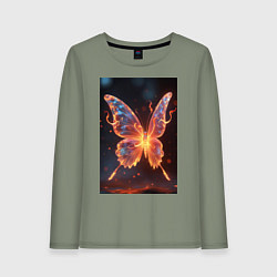 Лонгслив хлопковый женский Огненная бабочка, цвет: авокадо