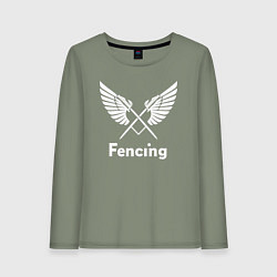 Лонгслив хлопковый женский Фехтование с крыльями и скрещёнными мечами, цвет: авокадо