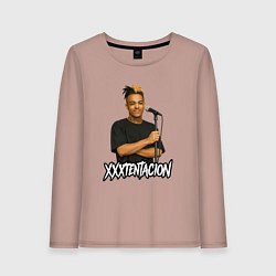 Лонгслив хлопковый женский XXXTentacion довольный у микрофона, цвет: пыльно-розовый