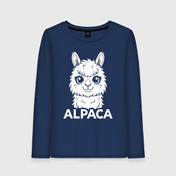 Лонгслив хлопковый женский Альпака с большими глазами, цвет: тёмно-синий