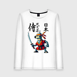 Лонгслив хлопковый женский Bender bending robot with katana - samurai, цвет: белый