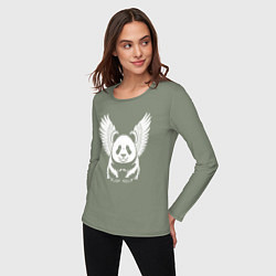 Лонгслив хлопковый женский Крылатая панда, цвет: авокадо — фото 2