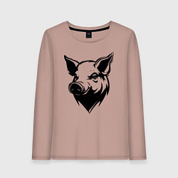 Лонгслив хлопковый женский Свиная голова, цвет: пыльно-розовый