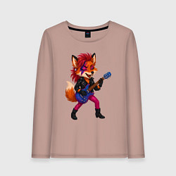 Лонгслив хлопковый женский Лиса в косухе и гитарой, цвет: пыльно-розовый