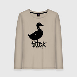 Лонгслив хлопковый женский Граффити утка, цвет: миндальный