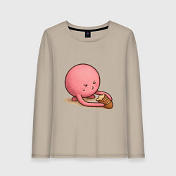 Лонгслив хлопковый женский Такопи ест хлеб, цвет: миндальный