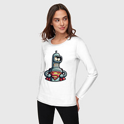 Лонгслив хлопковый женский Super Bender meme, цвет: белый — фото 2