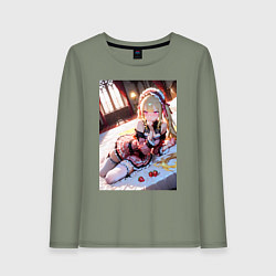 Лонгслив хлопковый женский Лоли с клубникой, цвет: авокадо