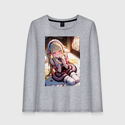 Лонгслив хлопковый женский Смущение цундере-лоли, цвет: меланж