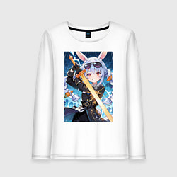 Лонгслив хлопковый женский Крольчиха Пекора с мечем, цвет: белый