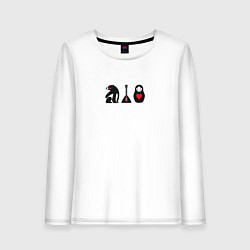 Лонгслив хлопковый женский Матрёшка и медведь, цвет: белый