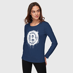 Лонгслив хлопковый женский Биткоин в стиле Бэнкси, цвет: тёмно-синий — фото 2