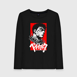 Лонгслив хлопковый женский Берсерк на красном, цвет: черный
