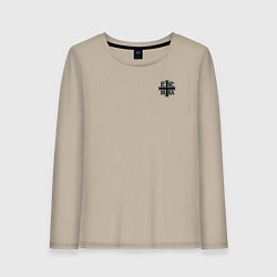 Лонгслив хлопковый женский Спаси и сохрани черно-белый орнамент, цвет: миндальный