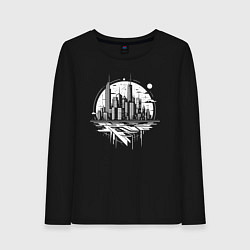 Лонгслив хлопковый женский Городской горизонт в отражении, цвет: черный