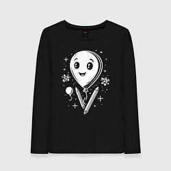 Лонгслив хлопковый женский Воздушный шарик и карандаши, цвет: черный