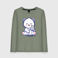 Лонгслив хлопковый женский Music white bear, цвет: авокадо