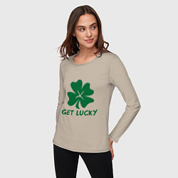 Лонгслив хлопковый женский Get lucky, цвет: миндальный — фото 2