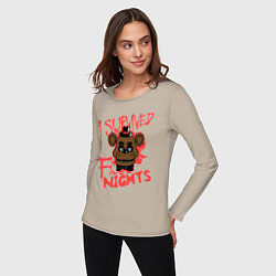 Лонгслив хлопковый женский I Survived Five Night, цвет: миндальный — фото 2