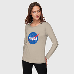 Лонгслив хлопковый женский NASA: Logo, цвет: миндальный — фото 2