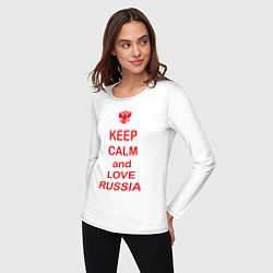 Лонгслив хлопковый женский Keep Calm & Love Russia, цвет: белый — фото 2