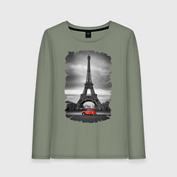 Лонгслив хлопковый женский Эйфелева башня, цвет: авокадо