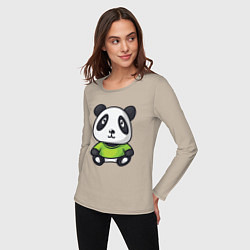 Лонгслив хлопковый женский Маленький панда, цвет: миндальный — фото 2