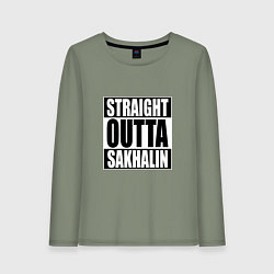 Лонгслив хлопковый женский Straight Outta Sakhalin, цвет: авокадо