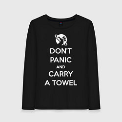 Лонгслив хлопковый женский Dont panic & Carry a Towel, цвет: черный