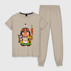 Пижама хлопковая женская Забавные Индейцы 9, цвет: миндальный