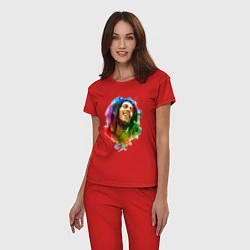 Пижама хлопковая женская Улыбающийся Боб Марли, цвет: красный — фото 2