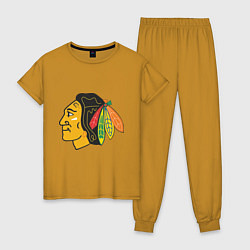 Пижама хлопковая женская Chicago Blackhawks, цвет: горчичный