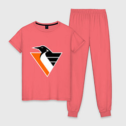 Пижама хлопковая женская Pittsburgh Penguins, цвет: коралловый