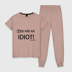 Пижама хлопковая женская You are an idiot!, цвет: пыльно-розовый