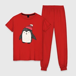 Пижама хлопковая женская Зимний пингвин-мальчик, цвет: красный