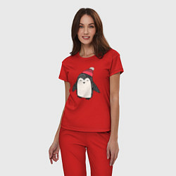 Пижама хлопковая женская Зимний пингвин-мальчик, цвет: красный — фото 2