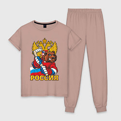 Пижама хлопковая женская Хоккей! Россия вперед!, цвет: пыльно-розовый