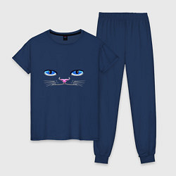 Пижама хлопковая женская Кошачьи глаза, цвет: тёмно-синий