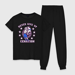 Пижама хлопковая женская WWE Never Give Up, цвет: черный