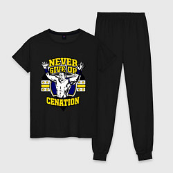 Пижама хлопковая женская Never Give Up: Cenation, цвет: черный