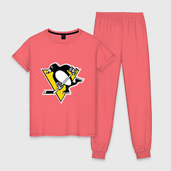 Пижама хлопковая женская Pittsburgh Penguins, цвет: коралловый