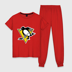 Пижама хлопковая женская Pittsburgh Penguins, цвет: красный