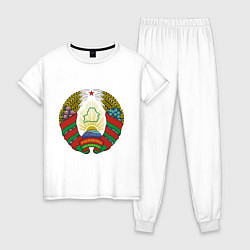 Пижама хлопковая женская Белоруссия герб, цвет: белый